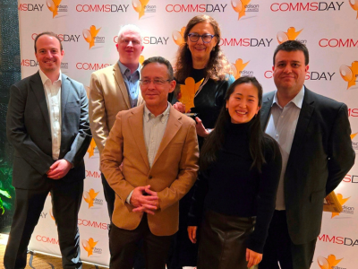 Image from CommsDay Hall of Fame Award featuring winner Narelle Clark along with IAA staff and Board Members.